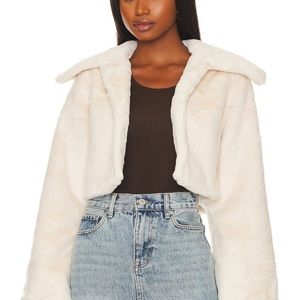 Cleobella Cropped Faux Fur Jacket in Ivory